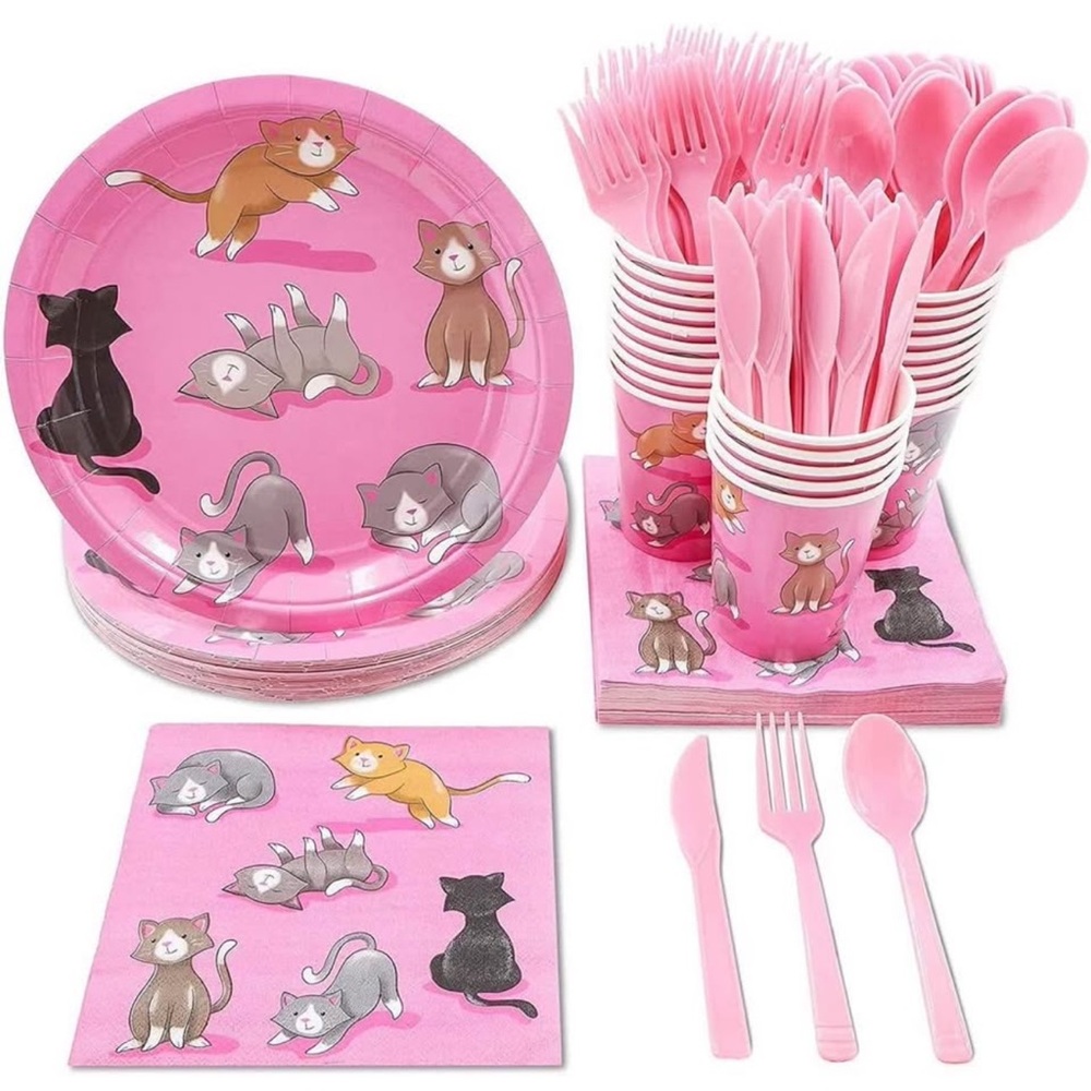 Pink Cat Party Supplies Set Birthday Party